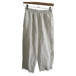 Blite Italian Linen Pants White Wide Leg Coastal resort  Beach elastic waist S